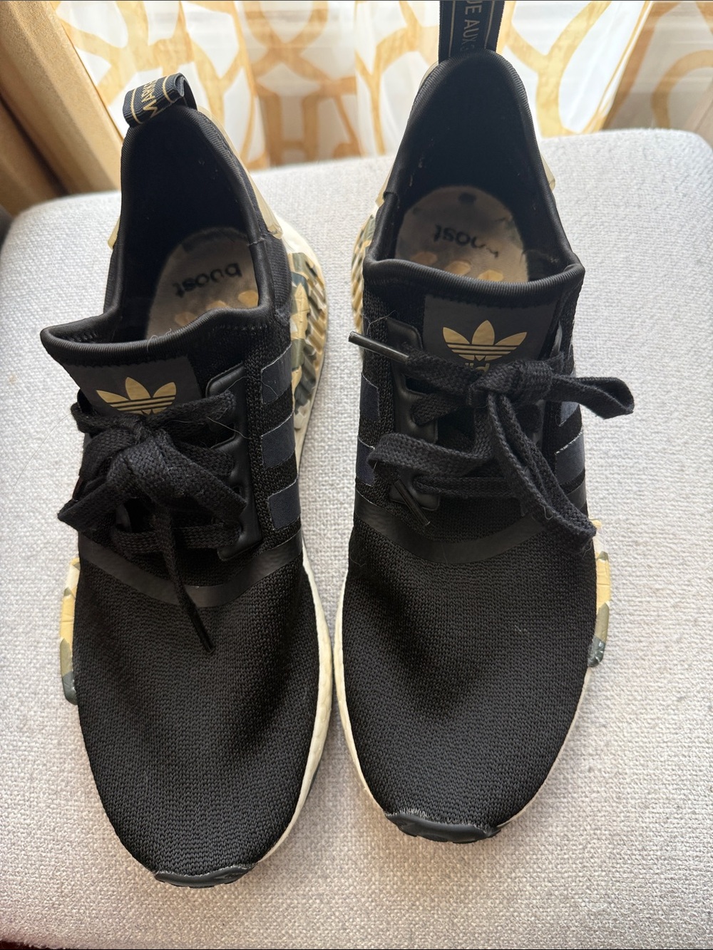 adidas Black Knit Sneakers with Camo-Pattern Midsole & Heel